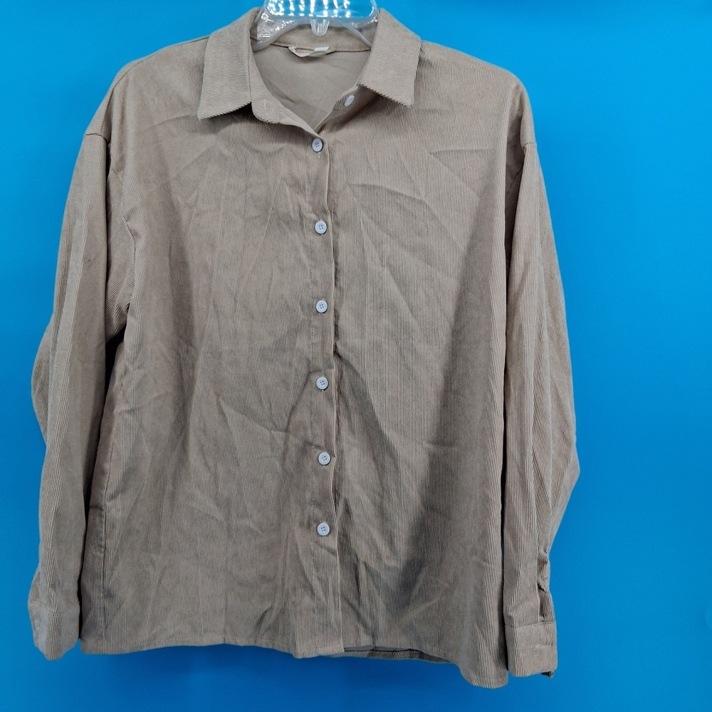 Romwe Button Down Shirt Shacket Women Medium US 6 Tan Long Sleeve